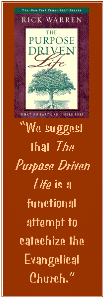 Text Box:  
We suggest that The Purpose Driven Life is a functional attempt to catechize the Evangelical Church.

